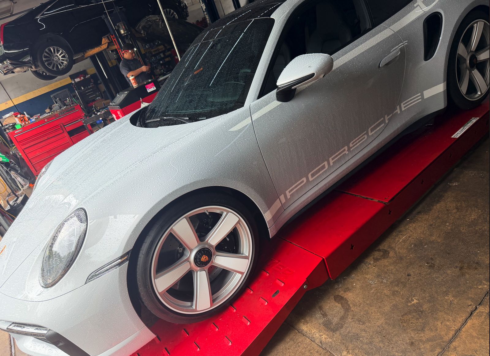 Porsche 911 Sport Classic on the Hunter alignment rack
